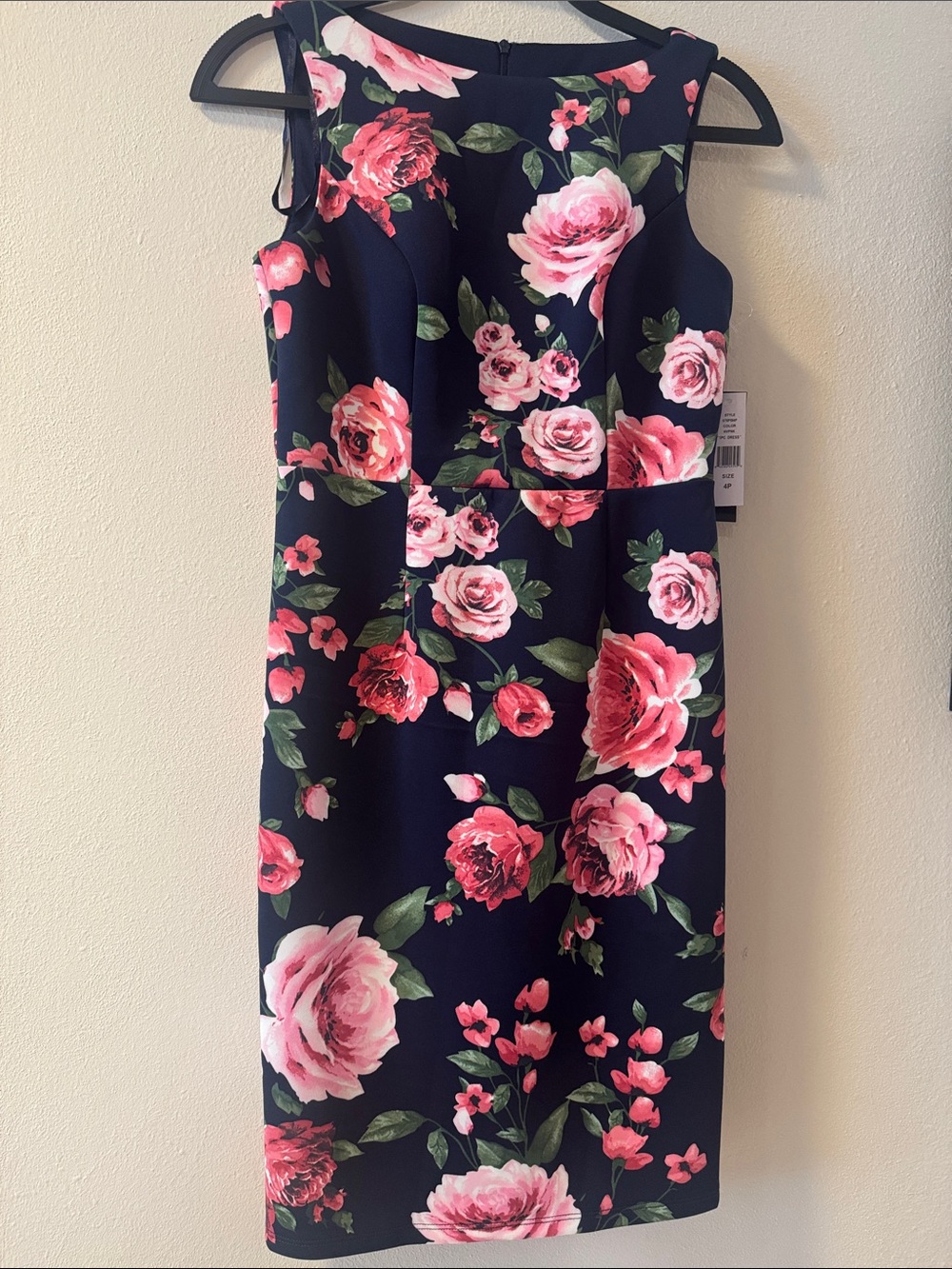 Glamour Navy Dress with Pink Rose Floral Print